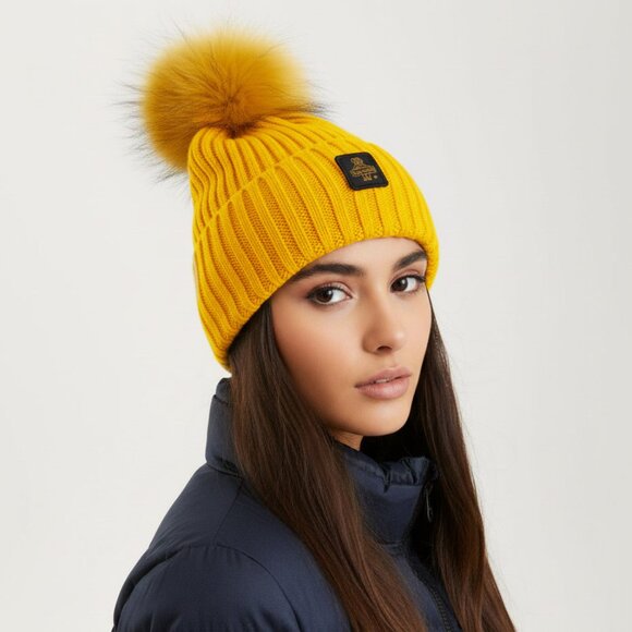 RefrigiWear Accessories - NEW! RefirigiWear 1954 White Snowflake Hat with Real Fur Italian Designer Beanie